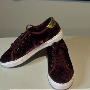 Guess Burgundy and Gold Velvet Sneakers